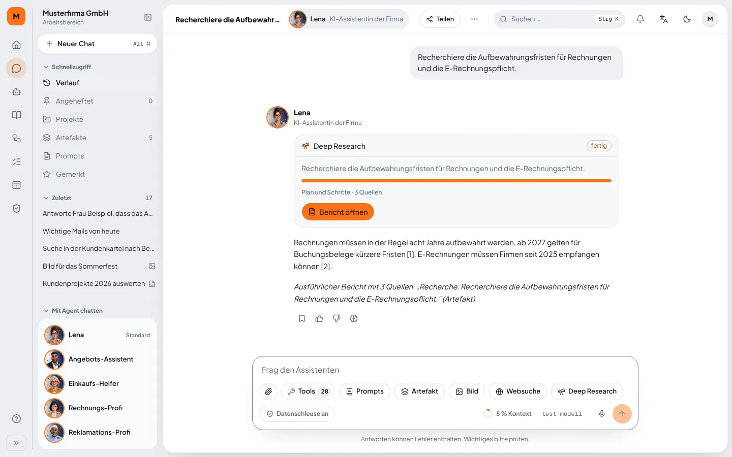 Chat mit Deep Research und Quellen