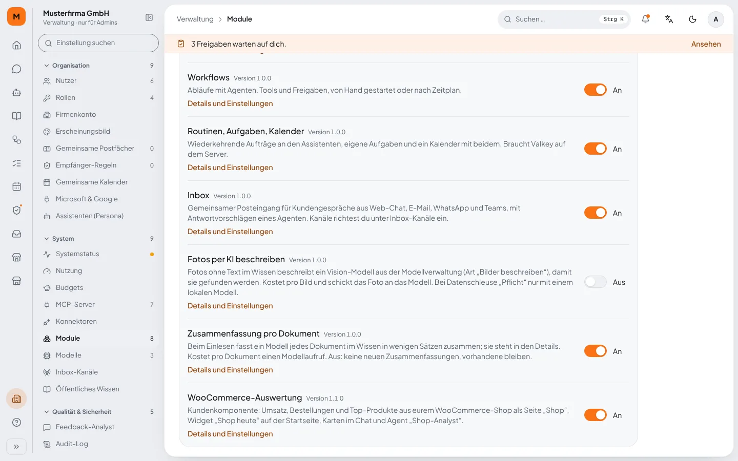 Modulverwaltung in Lokyy mit dem Kundenmodul WooCommerce-Auswertung
